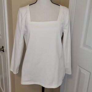 J.Crew Factory Ivory Square Neck Long Sleeve Knit Top | Medium
